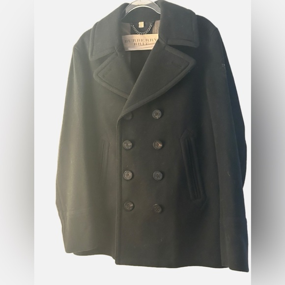 Burberry Brit Men’s Black Wool Cashmere Double Breasted Peacoat L NWOT
